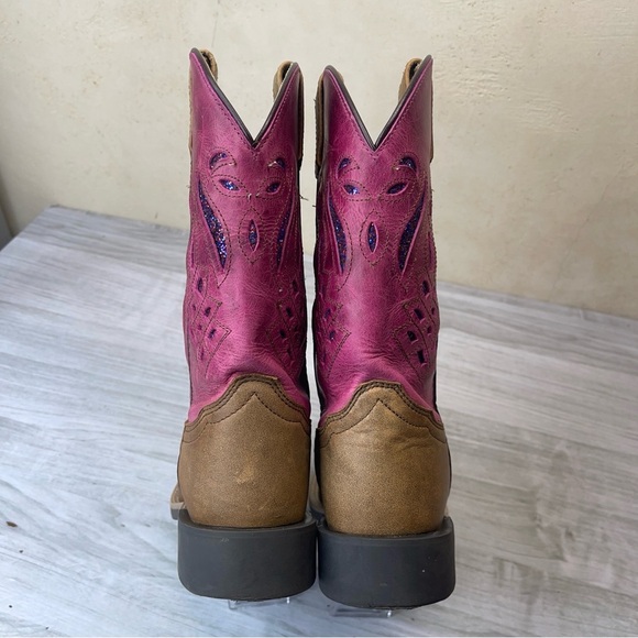 Shyanne Chloe Glitter Brown Pink Leather Square Toe Western Boots Girl’s Size 6 - Picture 6 of 13